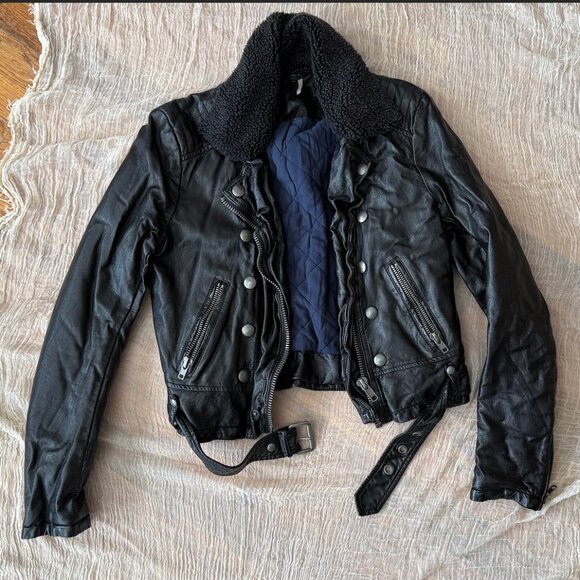 Free People Jackets & Blazers - Free People Lined Moto Leather Jacket with Detachable Sherpa Collar